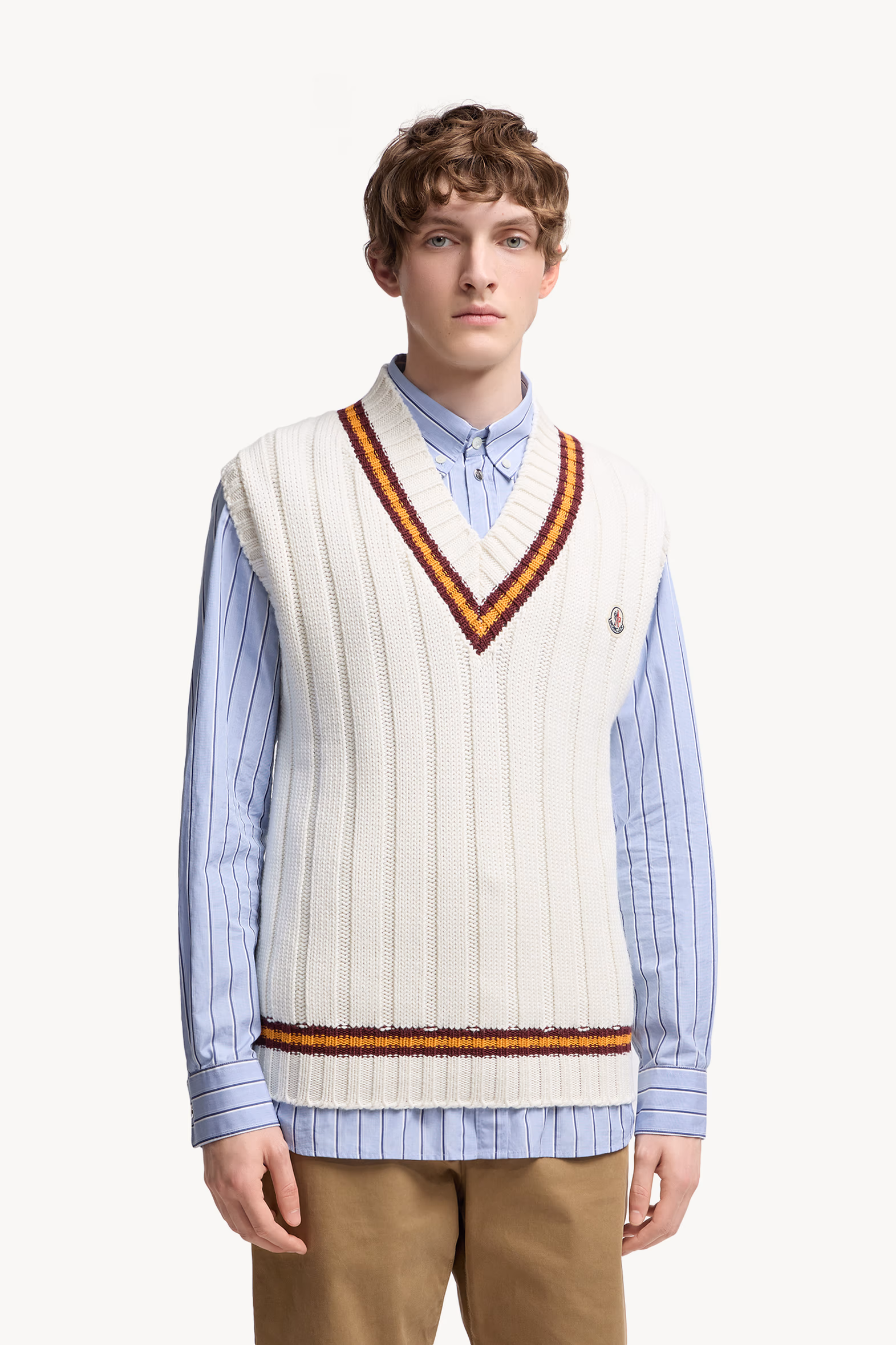 Wool & Cotton V-Neck Vest Men White Moncler 3